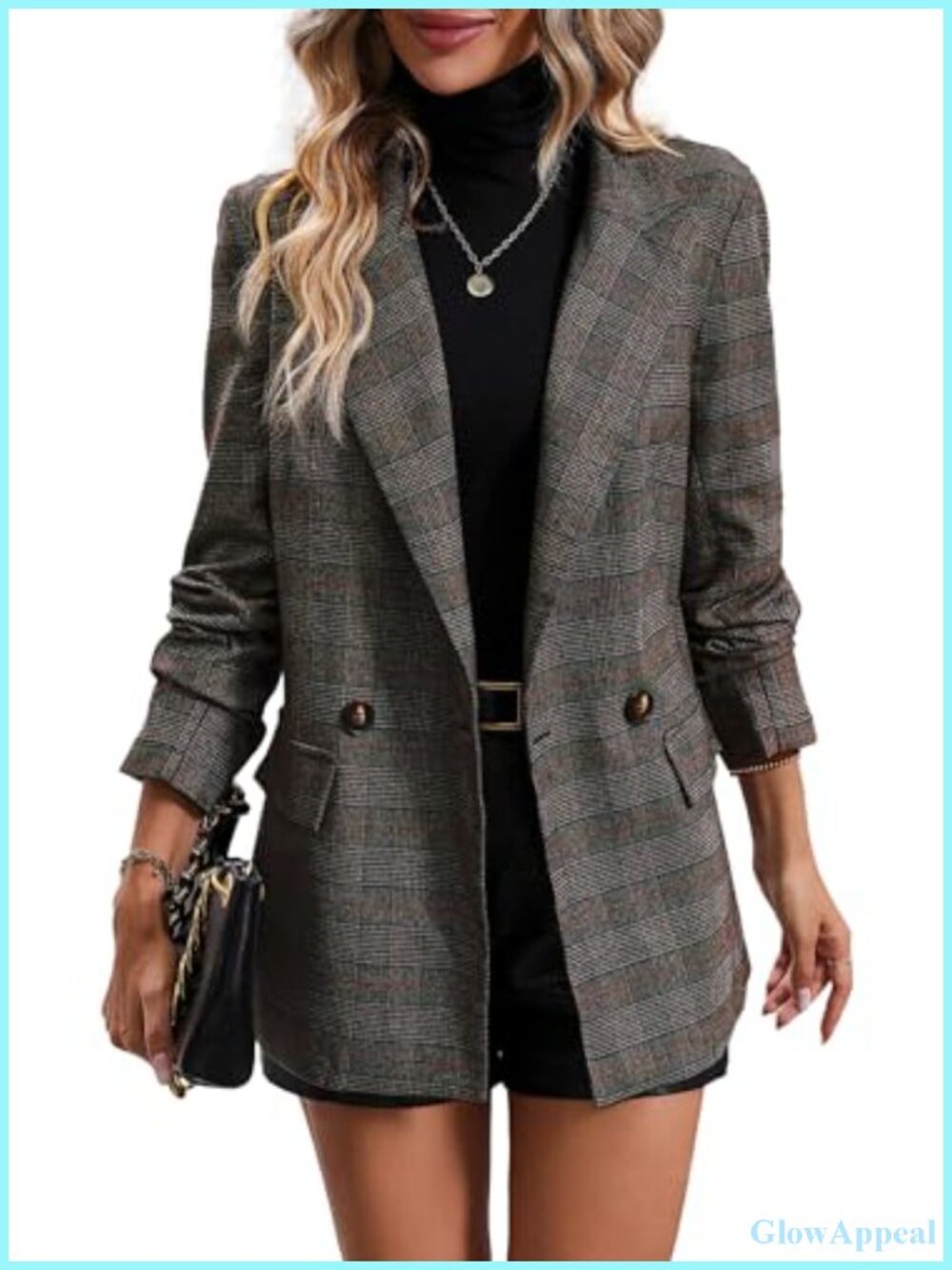 Women's Plaid Houndstooth Blazer Double Breasted Notch Lapel Office Business
